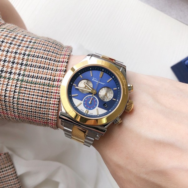 Ferragamo菲拉格慕頂級原單六針計時石英男錶42mm錶徑，防水30米。 防眩目藍寶石鏡面非常大方的一個款式如假可退！ 百分百保真一手價