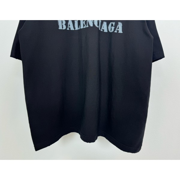 Balenciaga巴黎世家A貨之家黑色新款Stencil type識標印花短袖T恤男女同款