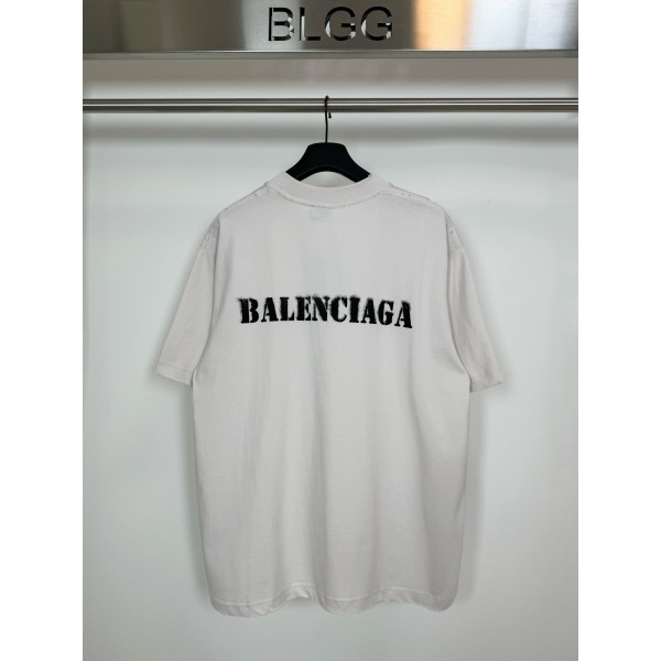 Balenciaga巴黎世家高仿杏色新款Stencil type識標印花短袖T恤男女同款