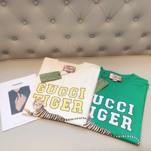 Gucci古馳頂級原單2022春夏最新款虎年限定数位直噴印花定制虎年限定領標短袖t恤