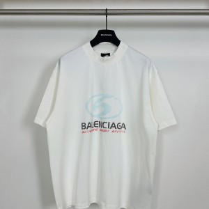 Balenciaga巴黎世家頂級高仿新款LOGO印花造舊字母模糊脫色印花短袖T恤男女同款