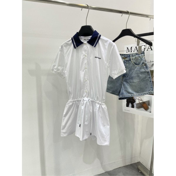 Miu Miu繆繆頂級高仿2024白色學院風短袖襯衫連衣裙