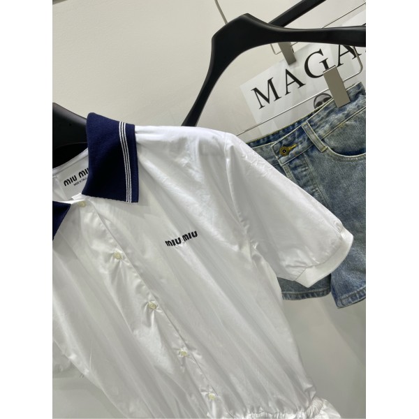 Miu Miu繆繆頂級高仿2024白色學院風短袖襯衫連衣裙