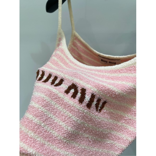 頂級高仿Miu Miu繆繆24SS粉色條紋吊帶連衣裙條紋吊帶裙甜美又性感夏日必備