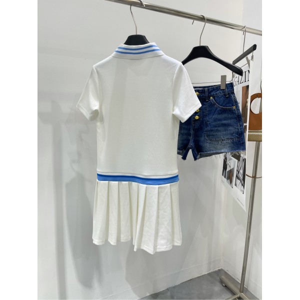 Miu Miu繆繆高仿名牌24SS藍白甜美運動polo短袖裙
