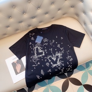 LV路易威登頂級原單2 2022春夏最新款對位滿字母logo後背定制金標反車線工藝設計短袖t恤