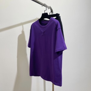 LV路易威登高仿製品23ss秋冬新款紫色壓印字母圓領T恤