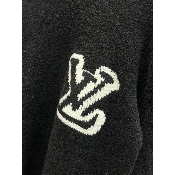 LV路易威登原單黑色2023ss秋冬新款撞色字母提花圖案針織毛衣