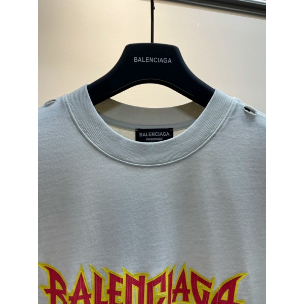 Balenciaga巴黎世家22ss巴黎新款裂紋潑墨圓領短袖T恤男女同款最