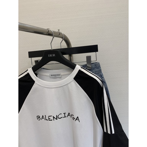 Balenciaga巴黎世家頂級2024春夏新款撞色拼接長袖T恤男女同款