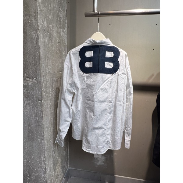 Balenciaga巴黎世家頂級白色襯衫雙B寬鬆版型男女同款