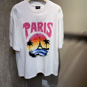 Balenciaga巴黎世家複刻白色24SS春季新品PARIS TROPICAL女士中號版型T恤