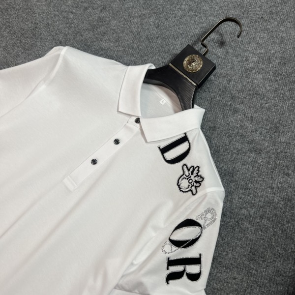 Dior迪奧高仿奢侈品白色2024翻領短袖Polo衫