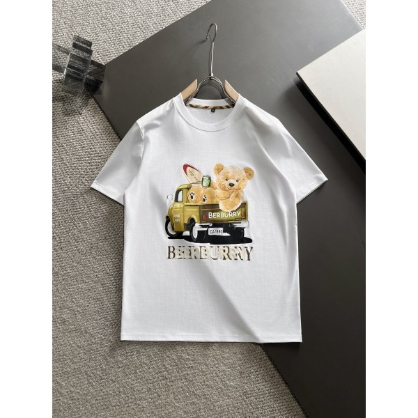 Burberry巴寶莉高仿奢侈品白色 2024春夏新款首發專櫃最新款短袖圓領T恤品牌logo重工藝設計