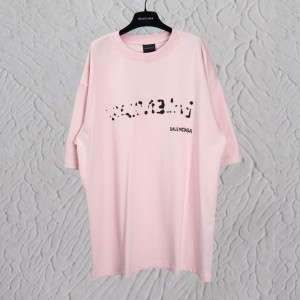 Balenciaga巴黎世家A货粉色新款前後字母塗鴉印花T恤