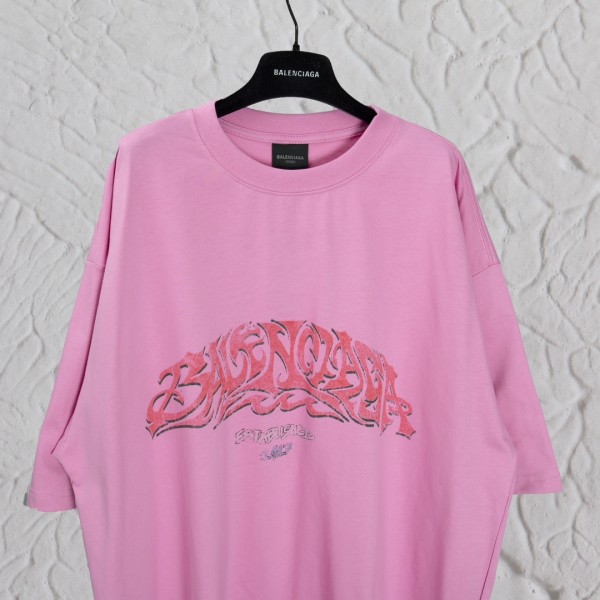 Balenciaga巴黎世家高仿奢侈品粉色火焰塗鴉印花T恤