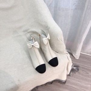 CHANEL香奈兒女士2021秋冬新款珍珠蝴蝶結高跟短靴