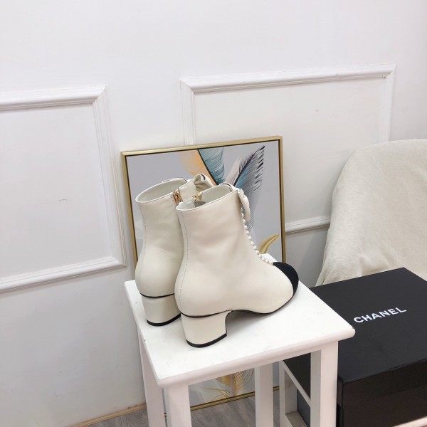 CHANEL香奈兒女士2021秋冬新款珍珠蝴蝶結高跟短靴