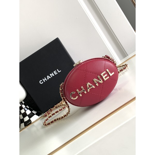 Chanel香奈兒奢侈品包23SS走秀款鹅蛋包梅紅色