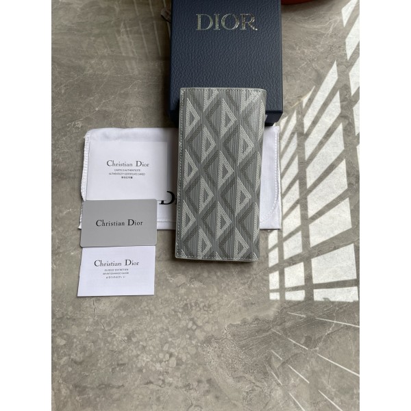Dior迪奧1:1灰色光滑牛皮Diamond圖案帆布精心製作長款錢包Z0BBC002