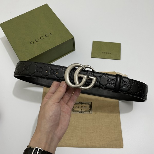 Gucci古馳——典款頭層壓G花，內襯頭層進口黑色皮底寬4.0cm復古做舊GG扣