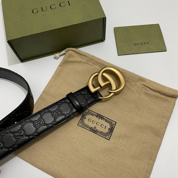 Gucci古馳——典款頭層壓G花，內襯頭層進口黑色皮底寬4.0cm復古做舊GG扣
