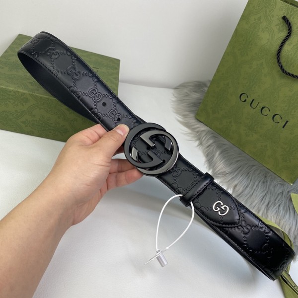 Gucci古馳——新品義大利進口壓花頭層牛皮進口原版底皮間色雙五金更顯高級感雙G金屬點綴寬度：4.0cm