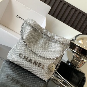 Chanel香奈兒頂級原單高仿23s Jennie同款22bag mini解鎖幾大背法雙肩/手提/斜挎/單肩/腋下銀色水鑽+全鋼五金款號：3980