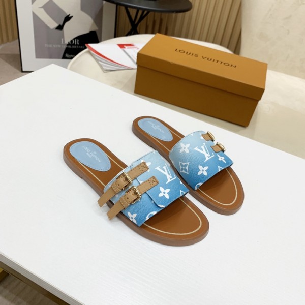Louis Vuitton路易威登女2021春夏最新款拖鞋賴人小拖鞋專櫃經典款LV刺花面料