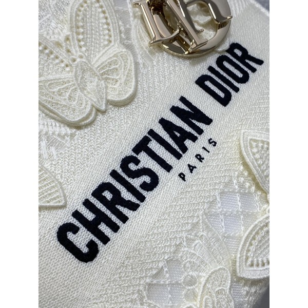 Dior迪奧高仿網站白色Lady最新蕾絲蝴蝶系列托特包