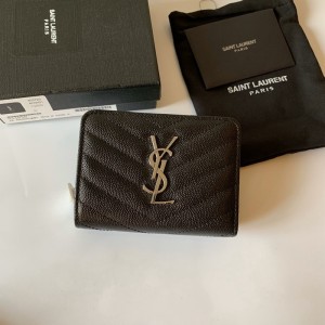YSL聖羅蘭女士錢包短夾球紋黑色銀扣搭配不銹鋼五金頂級原單質量403723