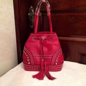 新款Prada普拉達 柳丁時尚款潮范水桶型流蘇單肩女士包包 BR5061紅色