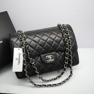 36097.6  Chanel香奈兒  jumbo雙層翻蓋檸黑色羊皮進口原皮。金鏈和圓鎖新款系列 時尚包包