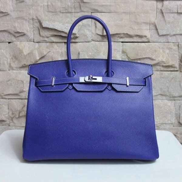 愛馬仕Hermes Birkin 休閑時尚 手掌紋牛皮手提 HB19011電光藍