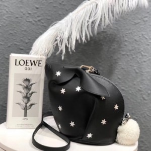 Loewe羅意威滿天星系列之 Bunny stars bag 特別版運用特色工藝，皮革鑲嵌六角銀星，非常時尚個性！大小來得剛剛好，尺寸18*16.5*13cm。上身顯精緻，日常出門裝備口紅粉餅，鑰匙還有大家最在意的plu