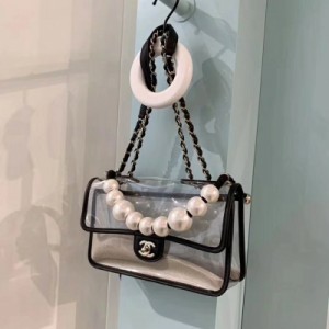 Chanel香奈兒 2019春夏新款 透明CF包 大珍珠手柄加上PVC透明材質 吸睛力瞬間Max