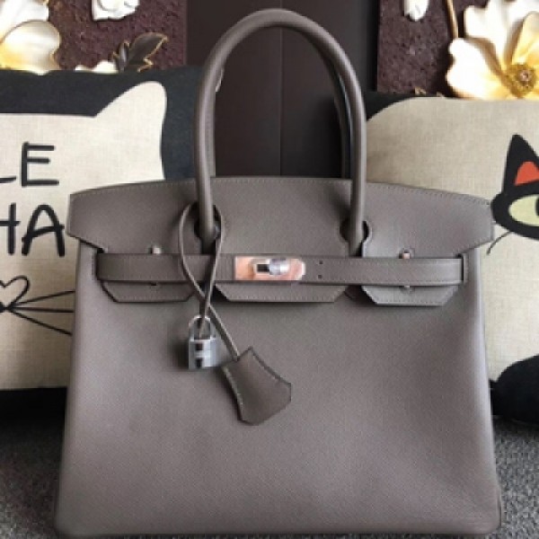 Hermes Birkin30 進口原廠Epsom皮 頂級純手工蜜蠟線 做工 走線 五金 皮質 原版 看細節 女神手提包 8F 錫器灰