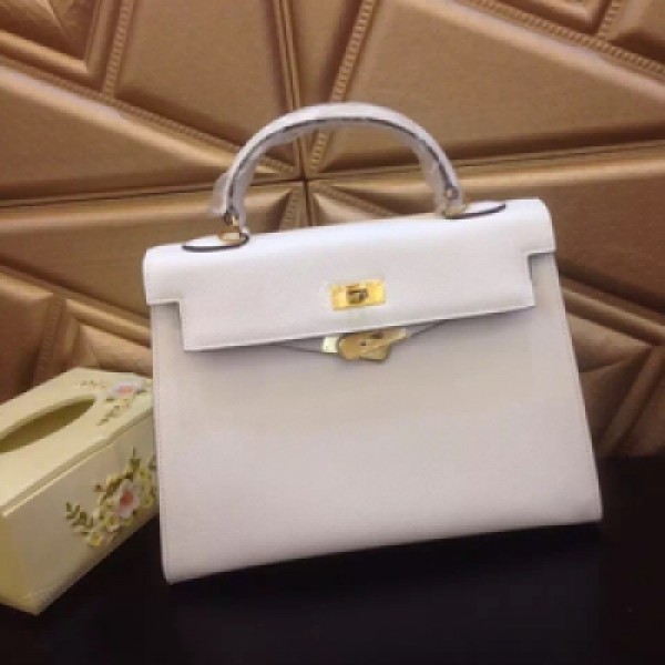 新款愛馬仕Hermes Kelly 原版手掌紋 手提女包  白色