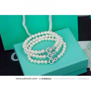 Tiffany 蒂芙尼 精致珍珠鑲鉆純銀多層扣手鏈 串鏈 KPS0301