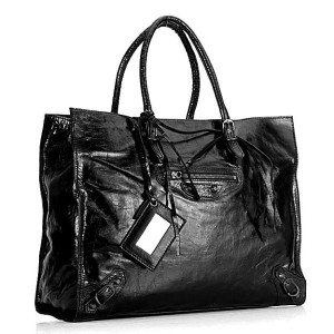 08472.3    BALENCIAGA巴黎世傢包 新款單肩包  黑色-進口油蠟皮-小釘時尚手提公文包