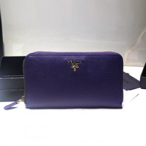 熱銷新款Prada女士皮夾 普拉達 散字黃冠 牛皮十字紋 拉鏈皮夾 1M0506-紫色