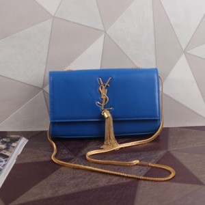 熱賣新款 YSL聖羅蘭 流蘇女士手拿包包 頭層牛皮 時尚優雅斜跨女包 Y003藍色