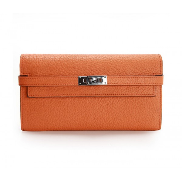 A81062-橙色 HERMES/愛馬仕 KELLY WALLET 原版錢包 愛馬仕鎖扣