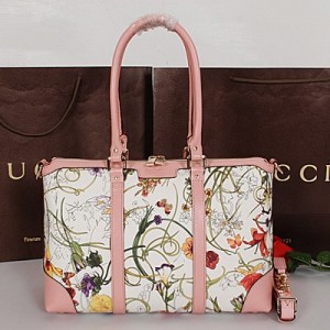Gucci古馳新款 植物花卉印花手提包 優雅氣質手提單肩女包 257341粉色