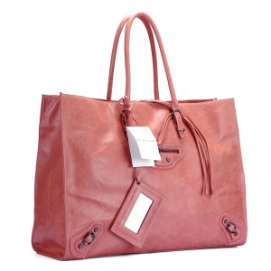 1207   BALENCIAGA巴黎世傢包 新款單肩包  粉色-進口油皮-卡古銅小釘時尚手提公文包