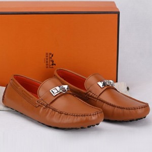 Hermes愛馬仕 新款 金屬裝飾時尚豆豆鞋 男士休閑低幫船鞋 H141251棕色