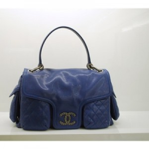 36075    CHANLE香奈兒 handbag手提包手挽包藍色原版皮水晶魚子醬皮大肩包