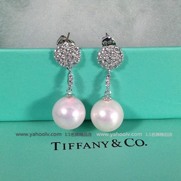 Tiffany蒂芙尼 時尚鑲鉆純銀吊墜首飾 天然高檔珍珠耳釘 YF54635