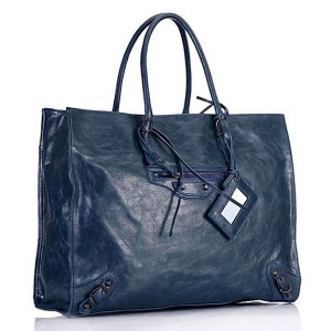 08472    BALENCIAGA巴黎世傢包 新款單肩包  寶藍色-進口油蠟皮-小釘時尚手提公文包