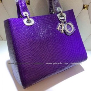 Dior迪奧CD櫃最新 時尚火爆款蛇皮女士單肩包 手提斜跨包 lady01紫色